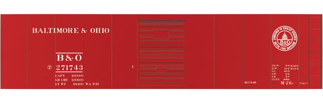 Railroad Decal Set 6-Pack -- Baltimore & Ohio Class M26c 40' Boxcar (13 States Logo)