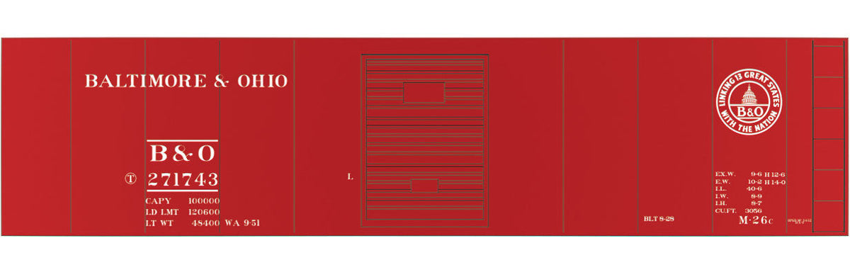 Railroad Decal Set -- Baltimore & Ohio Class M26c 40' Boxcar (13 States Logo)