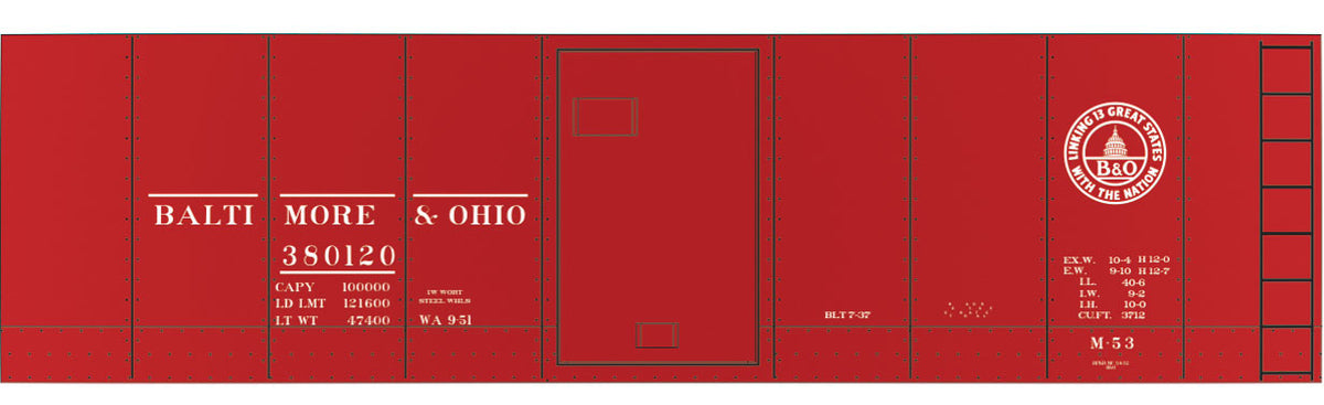 Railroad Decal Set -- Baltimore & Ohio Class M53 40' Boxcar (13 States Logo)