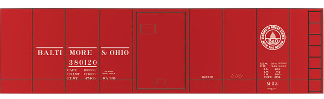 Railroad Decal Set -- Baltimore & Ohio Class M53 40' Boxcar (13 States Logo)