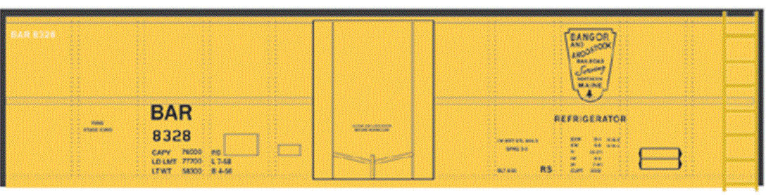 Railroad Decal Set -- Bangor & Aroostook 40' Modern Steel Ice Reefer (yellow car)