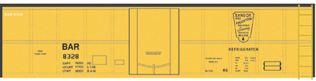 Railroad Decal Set -- Bangor & Aroostook 40' Modern Steel Ice Reefer (yellow car)