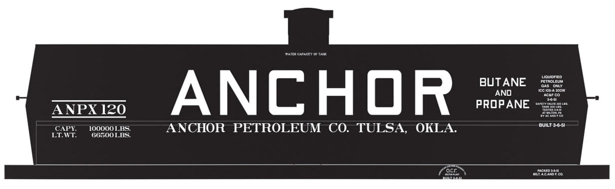 Railroad Decal Set 6-Pack -- Anchor ANPX 10,000-Gallon LPG Tank Car (white Car)