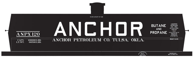 Railroad Decal Set 6-Pack -- Anchor ANPX 10,000-Gallon LPG Tank Car (white Car)