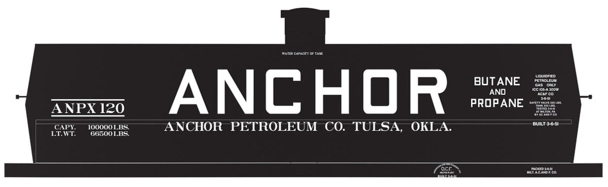 Railroad Decal Set -- Anchor ANPX 10,000-Gallon LPG Tank Car (white Car)