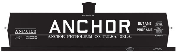 Railroad Decal Set -- Anchor ANPX 10,000-Gallon LPG Tank Car (white Car)