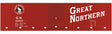 Railroad Decal Set -- Great Northern 40' Steel Boxcar (red car, Slant Roadname, Rocky Silhouette)