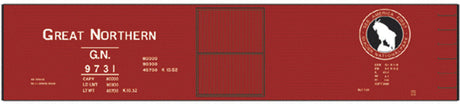 Railroad Decal Set -- Great Northern 40' Double-Sheathed Wood Boxcar (1950s Glacier Park Logo)