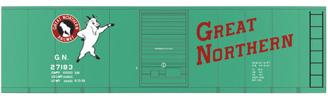 Railroad Decal Set 6-Pack -- Great Northern 40' Steel Boxcar (Jade Green Car, Standing Rocky)