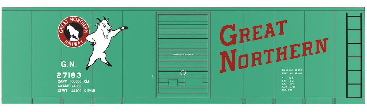 Railroad Decal Set -- Great Northern 40' Steel Boxcar (Jade Green Car, Standing Rocky)