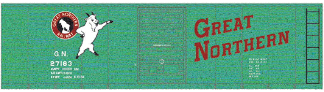 Railroad Decal Set -- Great Northern 40' Steel Boxcar (Jade Green Car, Standing Rocky)