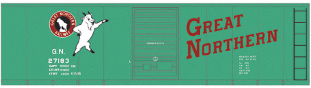 Railroad Decal Set -- Great Northern 40' Steel Boxcar (Jade Green Car, Standing Rocky)