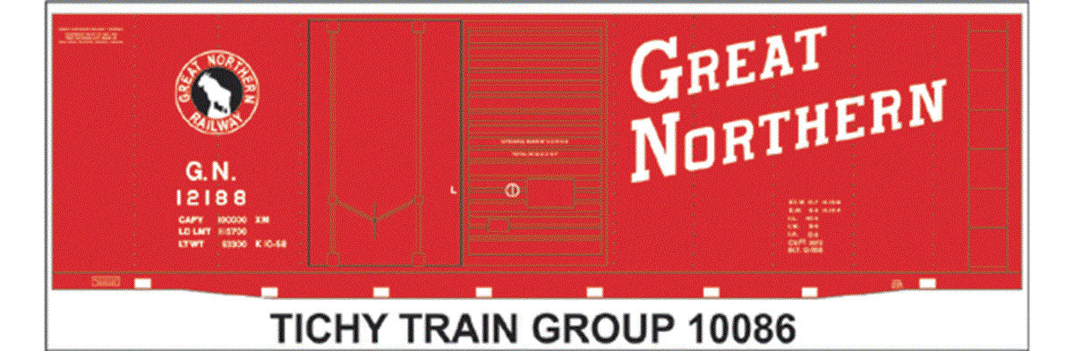 Railroad Decal Set -- Great Northern 40' Double-Door Boxcar (red, Slant Roadname, Rocky Silhouette