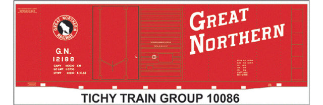 Railroad Decal Set -- Great Northern 40' Double-Door Boxcar (red, Slant Roadname, Rocky Silhouette