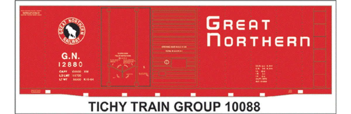 Railroad Decal Set -- Great Northern 40' Double-Door Boxcar (red, Empire Letter, Square Frame Stri