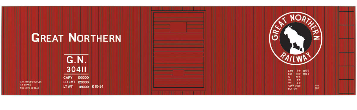 Railroad Decal Set 6-Pack -- Great Northern 40' Double-Sheathed Wood Boxcar (Silhouette Logo)