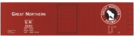 Railroad Decal Set 6-Pack -- Great Northern 40' Double-Sheathed Wood Boxcar (Silhouette Logo)