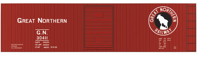 Railroad Decal Set 6-Pack -- Great Northern 40' Double-Sheathed Wood Boxcar (Silhouette Logo)
