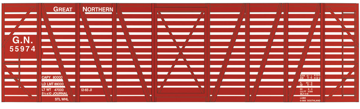 Railroad Decal Set 6-Pack -- Great Northern 40' Stock Car Boxcar Red Car, Small High Lettering)