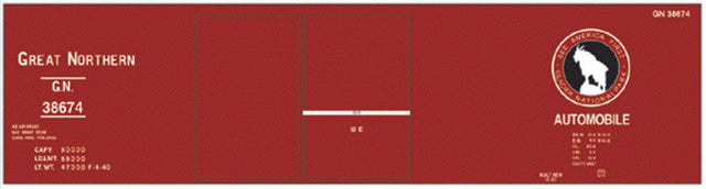 Railroad Decal Set -- Great Northern 40' Automobile Boxcar (See America First Logo)