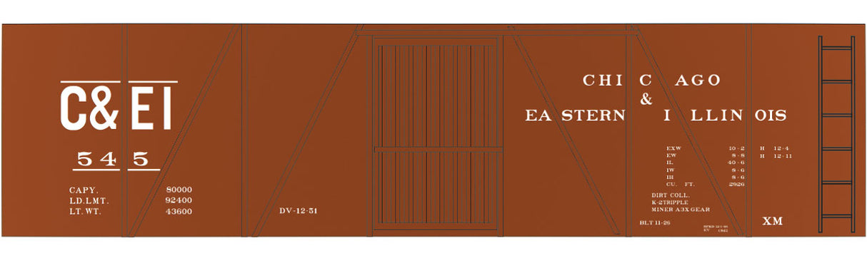 Railroad Decal Set -- Chicago & Eastern Illinois 40' Single-Sheathed Wood Boxcar