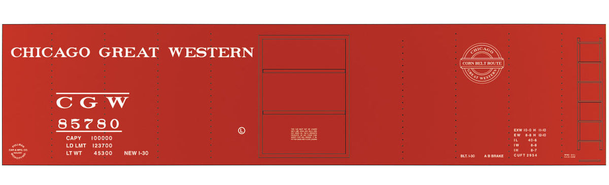 Railroad Decal Set 6-Pack -- Chicago Great Western 40' Single-Door Boxcar (Corn Belt Logo)