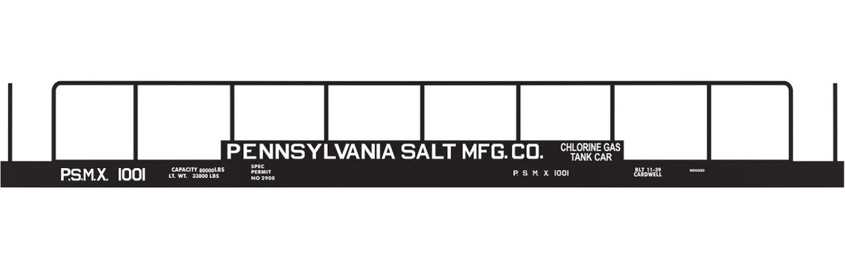 Railroad Decal Set -- Pennsylvania Salt PSMX Chlorine Tank Flatcar