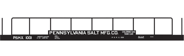Railroad Decal Set -- Pennsylvania Salt PSMX Chlorine Tank Flatcar