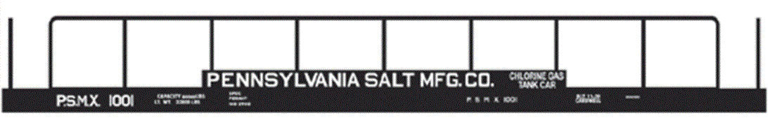 Railroad Decal Set -- Pennsylvania Salt PSMX Chlorine Tank Flatcar