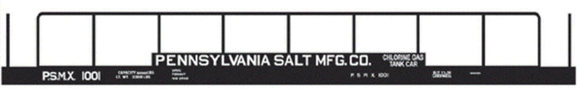 Railroad Decal Set -- Pennsylvania Salt PSMX Chlorine Tank Flatcar