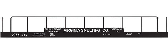 Railroad Decal Set -- Virginia Smelting VCSX Sulphur Dioxide Tank Flatcar