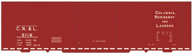 Railroad Decal Set -- Columbia, Newberry & Laurens 40' Steel Boxcar