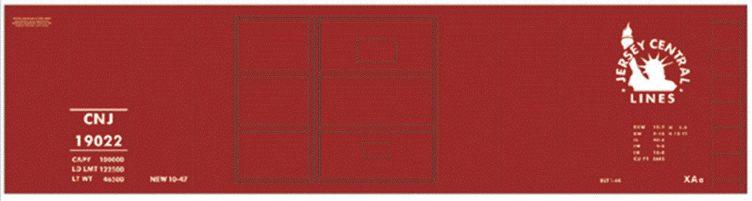 Railroad Decal Set -- Central Railroad of New Jersey 40' 1-1/2 Door Steel Boxcar