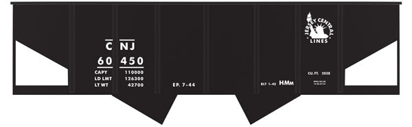 Railroad Decal Set -- Central Railroad of New Jersey 2-Bay Open Hopper (Black Scheme)