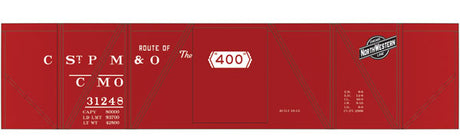Railroad Decal Set -- Chicago, St. Paul, Minneapolis & Omaha 40' Single-Sheathed Wood Boxcar (CNW