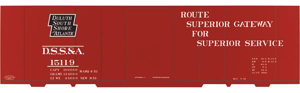 Railroad Decal Set -- Duluth, South Shore & Atlantic 40' Steel Boxcar (Superior Service, Black Log
