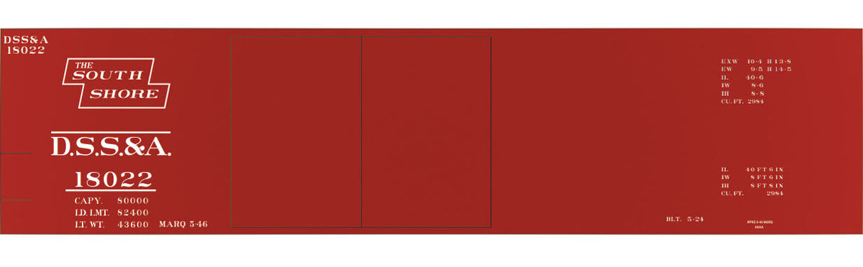 Railroad Decal Set -- Duluth, South Shore & Atlantic 40' Double-Door Steel Boxcar