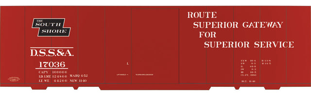 Railroad Decal Set -- Duluth, South Shore & Atlantic 40' Steel Boxcar (South Shore Logo)
