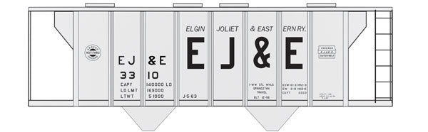 Railroad Decal Set -- Elgin, Joliet & Eastern 2-Bay Covered Hopper (Large EJ&E)