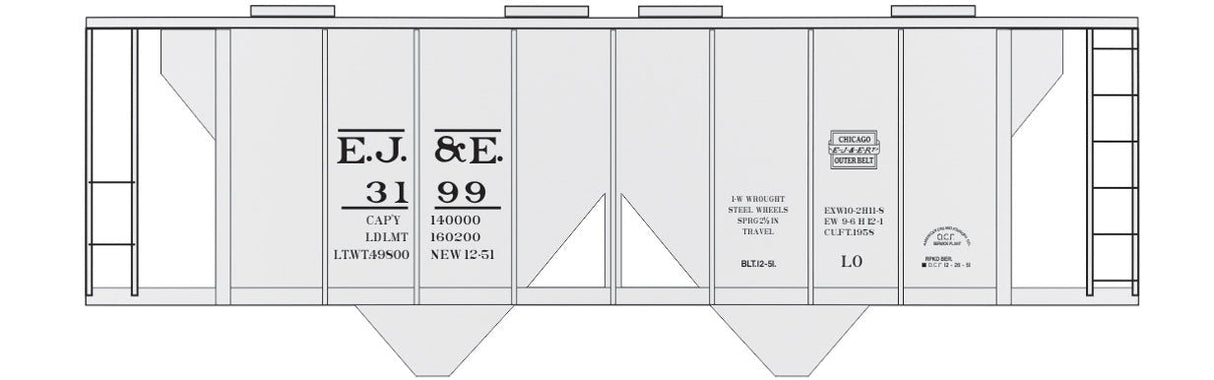 Railroad Decal Set -- Elgin, Joliet & Eastern 2-Bay Covered Hopper (Small Outer Belt Logo)