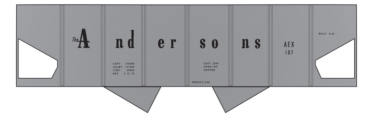 Railroad Decal Set -- The Andersons 2-Bay Panel Hopper (Gray Car)