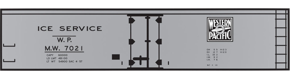 Railroad Decal Set -- Western Pacific 40' Wood Reefer (Gray Car, Ice Service)