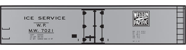Railroad Decal Set -- Western Pacific 40' Wood Reefer (Gray Car, Ice Service)