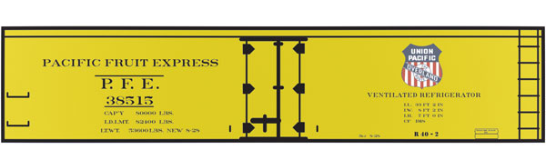 Railroad Decal Set -- Pacific Fruit Express R-40-2 40' Wood Reefer (UP Overland Logo)