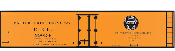 Railroad Decal Set -- Pacific Fruit Express R-40-4 40' Wood Reefer (Black SP Lines Logo)