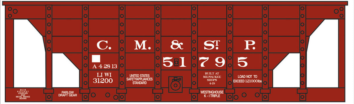 Railroad Decal Set -- Milwaukee Road 22' Wood Ore Car (CM&St.P)