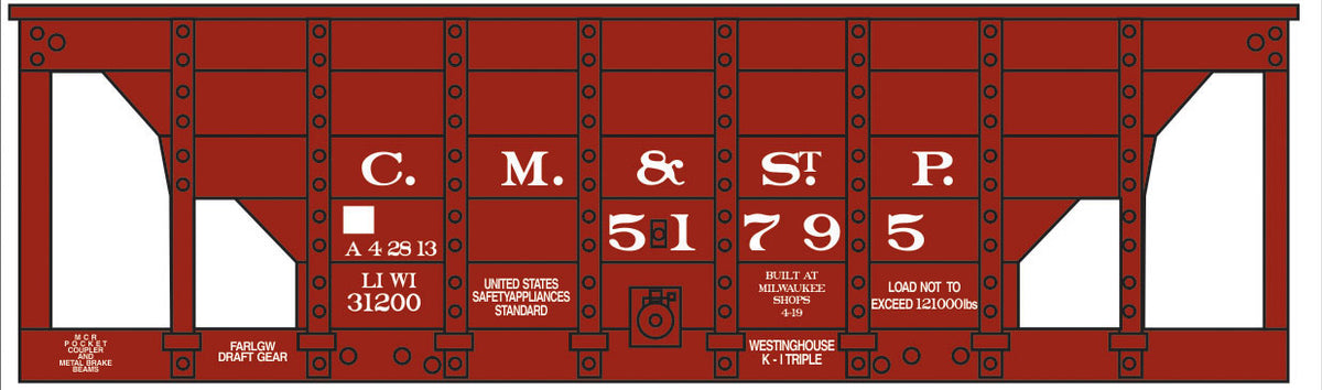 Railroad Decal Set -- Milwaukee Road 22' Wood Ore Car (CM&St.P)