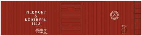 Railroad Decal Set -- Piedmont & Northern 40' Double-Sheathed Boxcar (Small Logo)