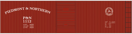 Railroad Decal Set -- Piedmont & Northern 40' Double-Sheathed Boxcar (Arched Lettering, Small Logo