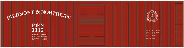 Railroad Decal Set -- Piedmont & Northern 40' Double-Sheathed Boxcar (Arched Lettering, Small Logo